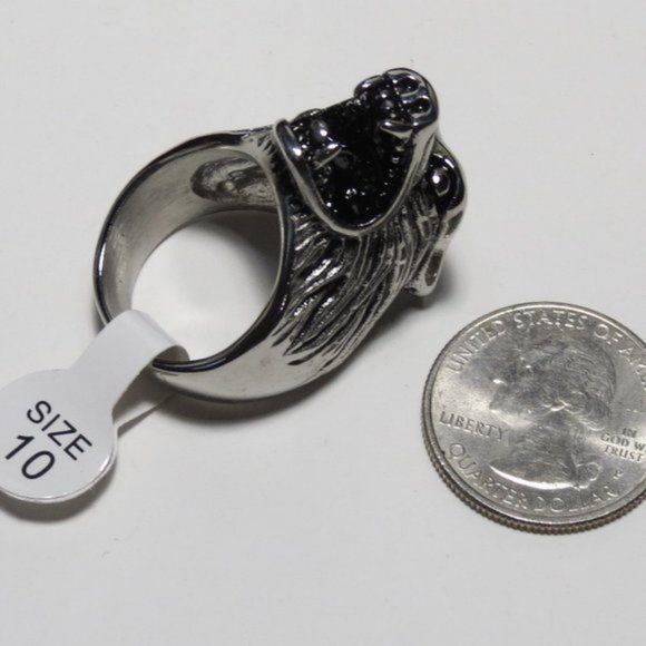 NEW Men's Stainless Steel Wolf Head Ring - Picture 3 of 7